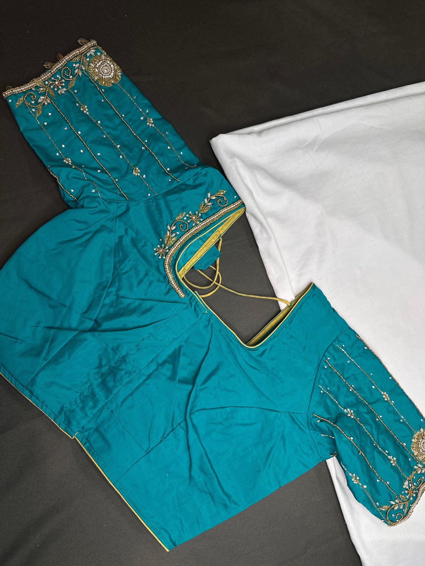 Teal Silk Maggam Aari Blouse - 