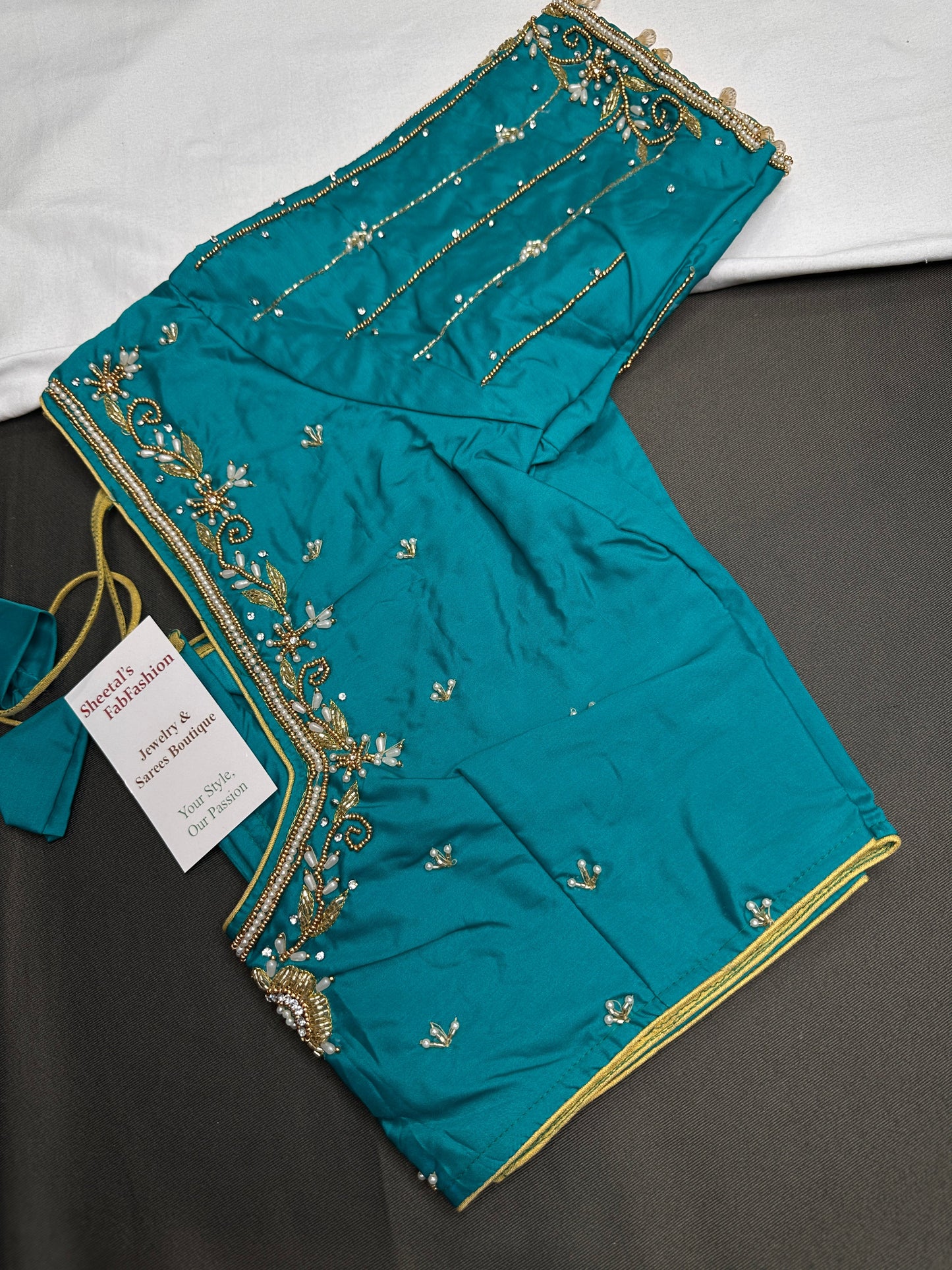 Teal Silk Maggam Aari Blouse - 