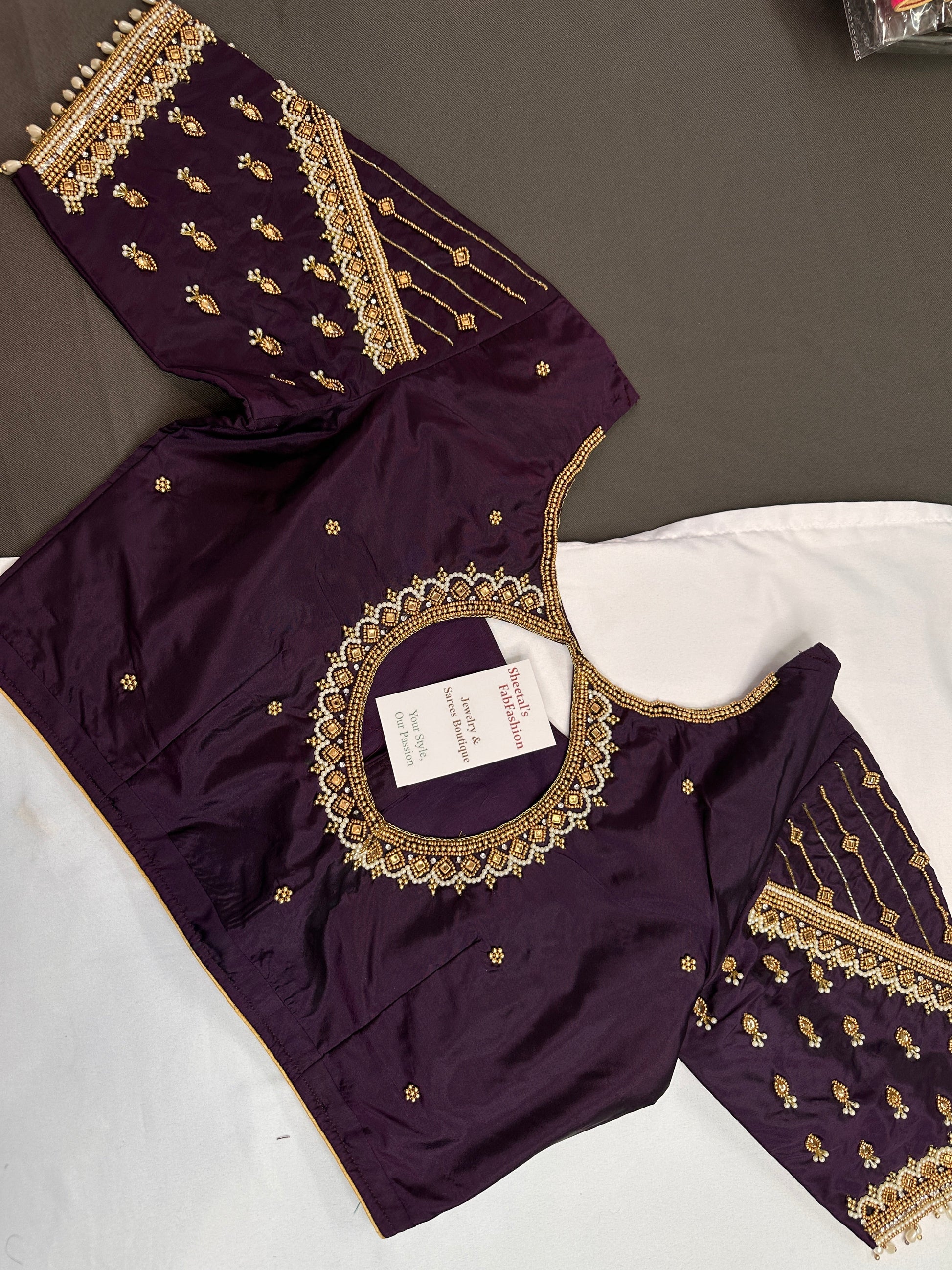 Purple Silk Maggam Aari Blouse - 