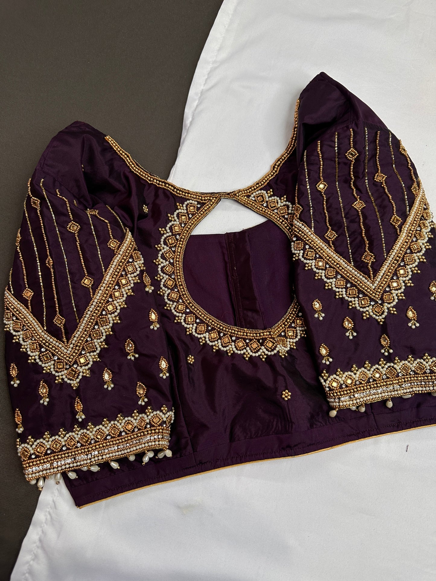 Purple Silk Maggam Aari Blouse - 