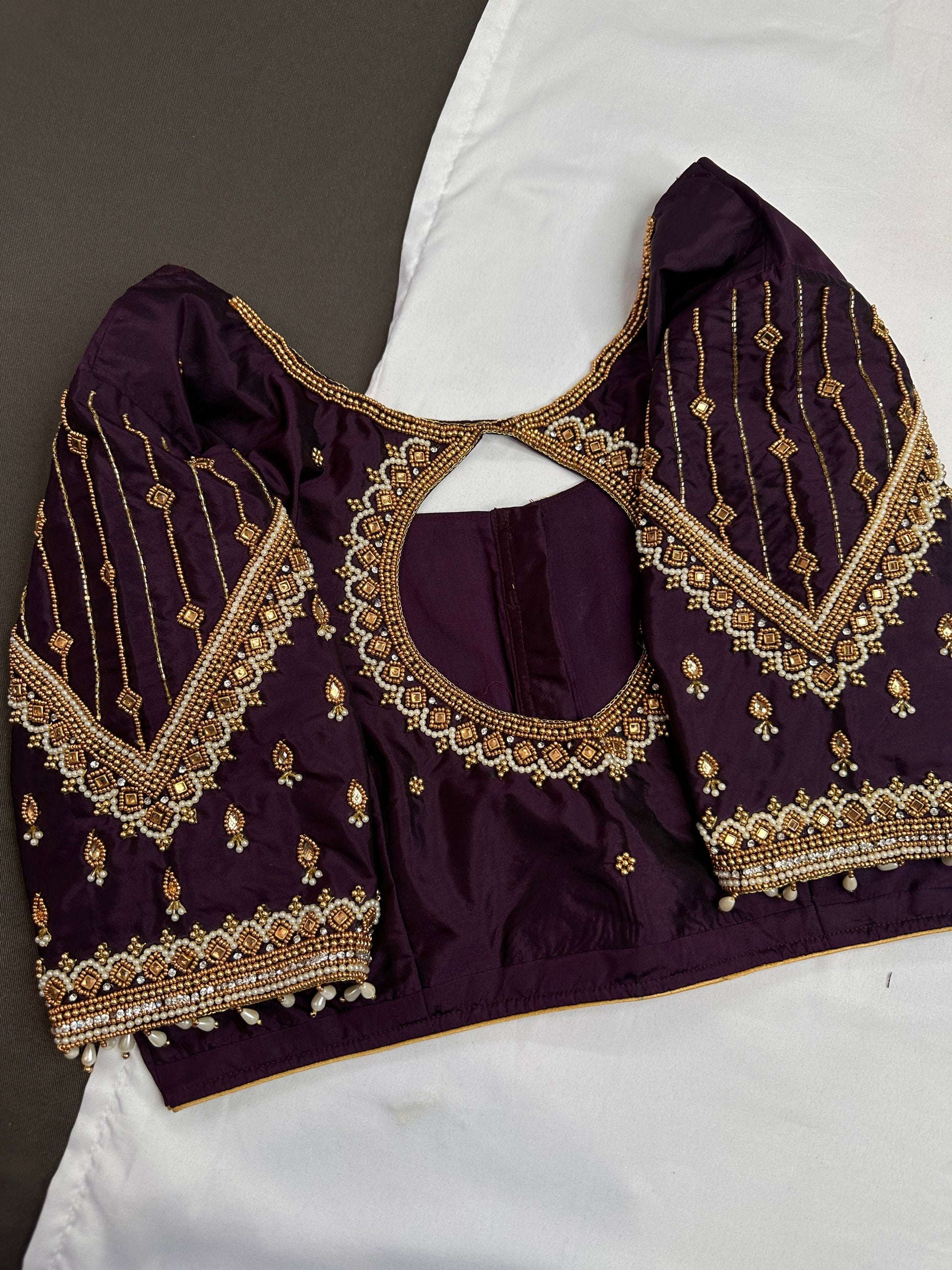 Purple Silk Maggam Aari Blouse - 