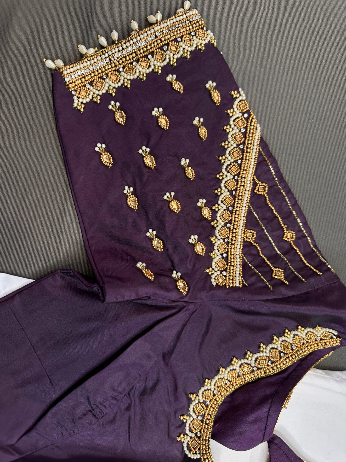 Purple Silk Maggam Aari Blouse - 