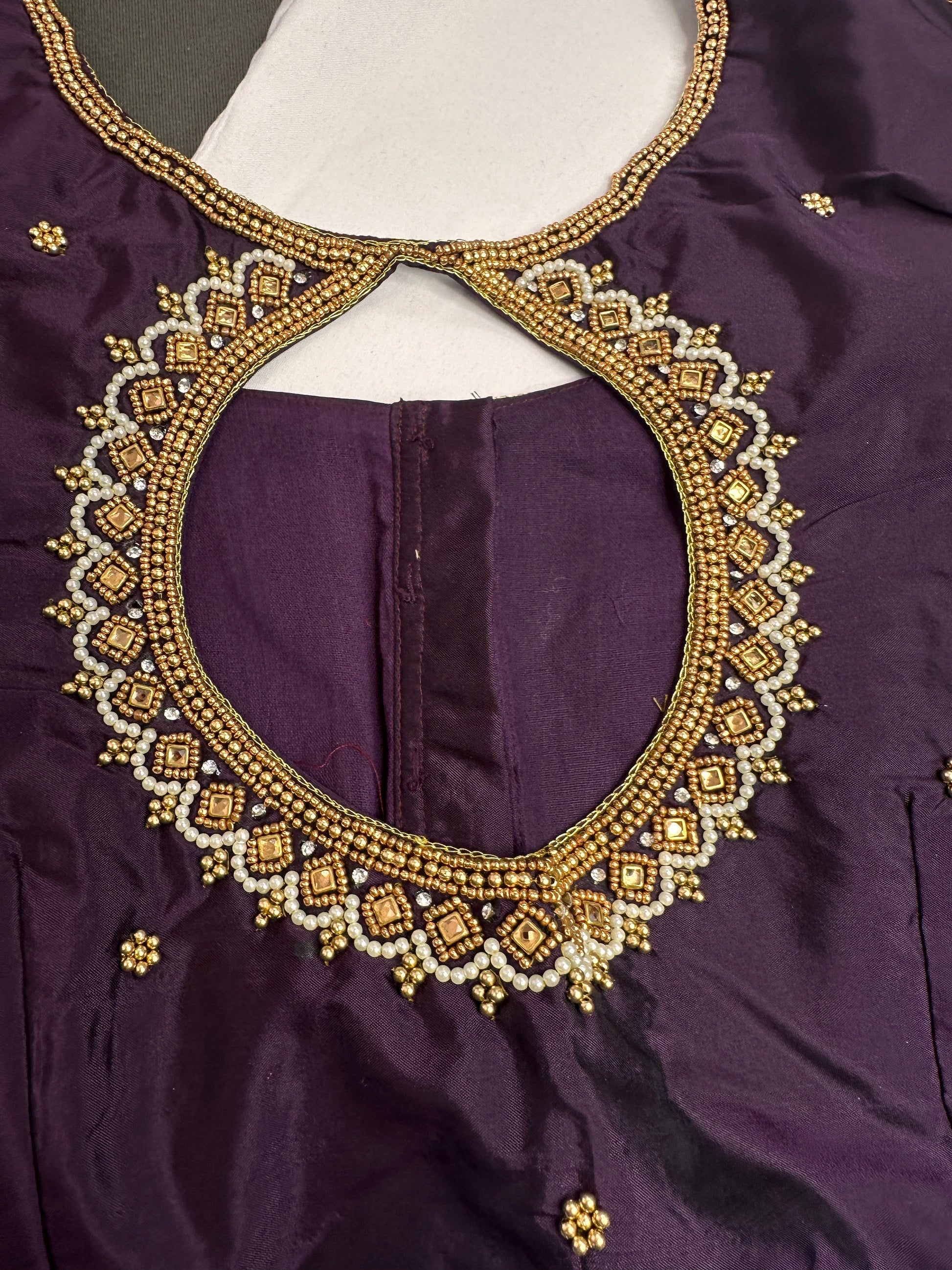 Purple Silk Maggam Aari Blouse - 