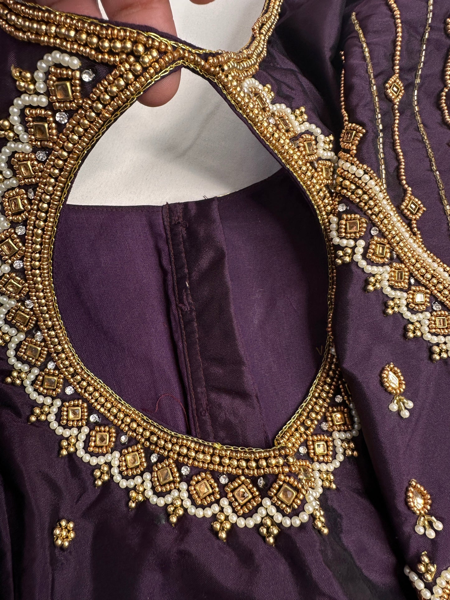 Purple Silk Maggam Aari Blouse - 