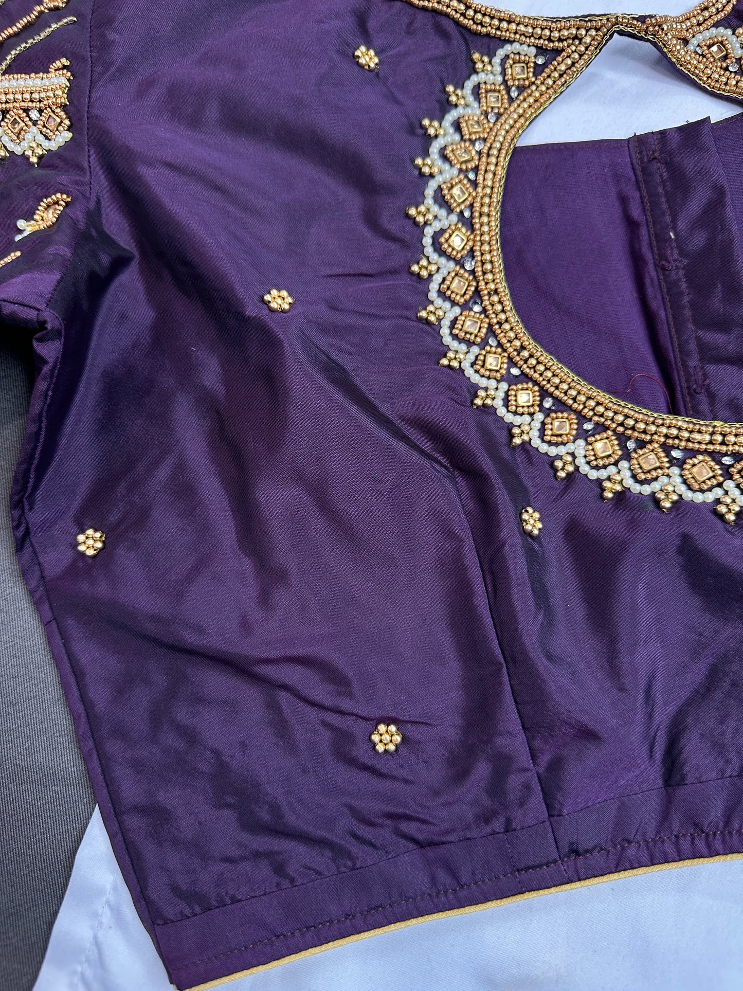 Purple Silk Maggam Aari Blouse - 