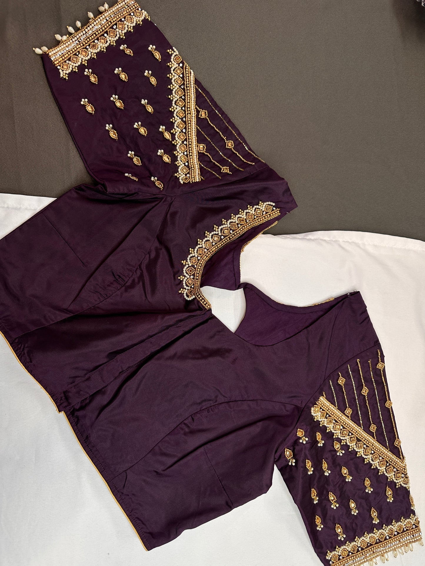 Purple Silk Maggam Aari Blouse - 