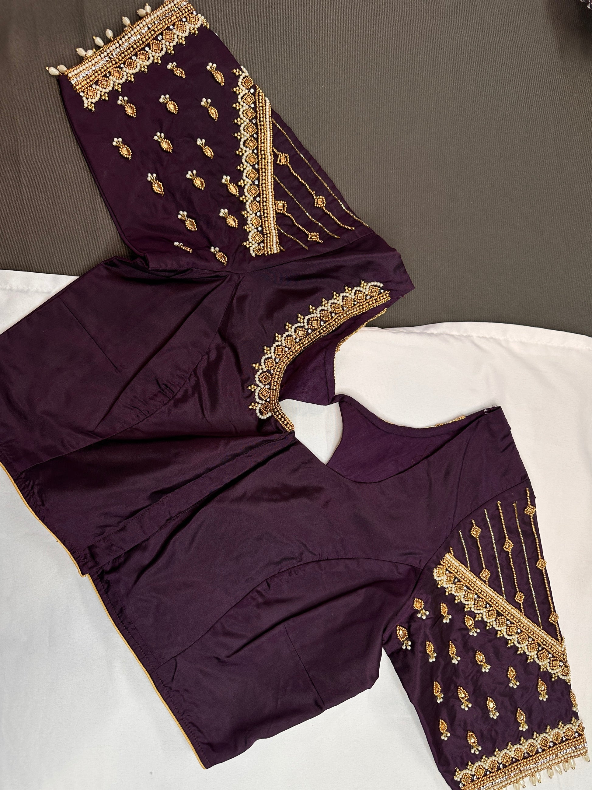 Purple Silk Maggam Aari Blouse - 