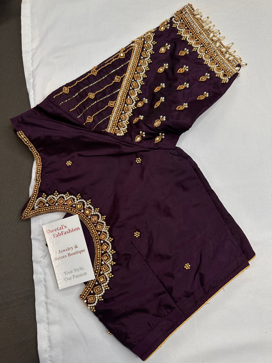 Purple Silk Maggam Aari Blouse - 