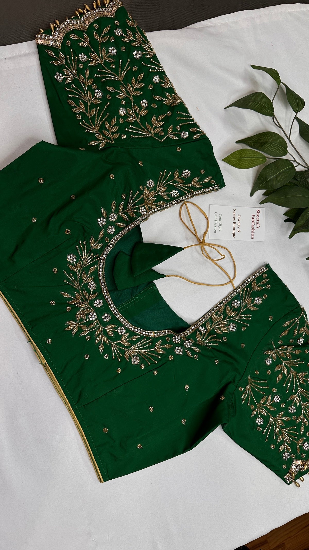 Green Silk Maggam Aari Blouse - 