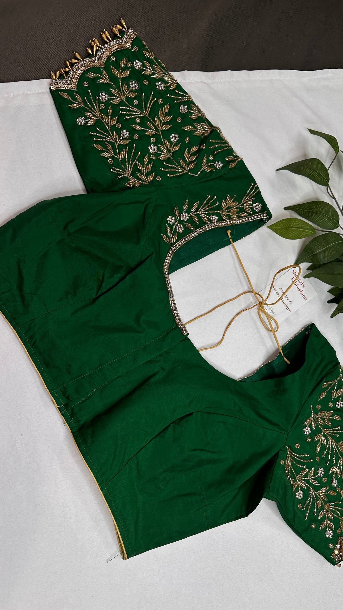 Green Silk Maggam Aari Blouse - 