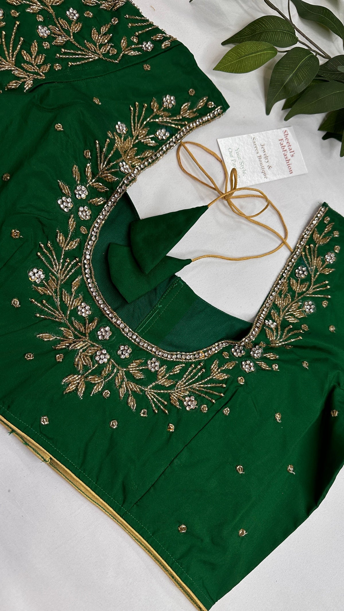 Green Silk Maggam Aari Blouse - 