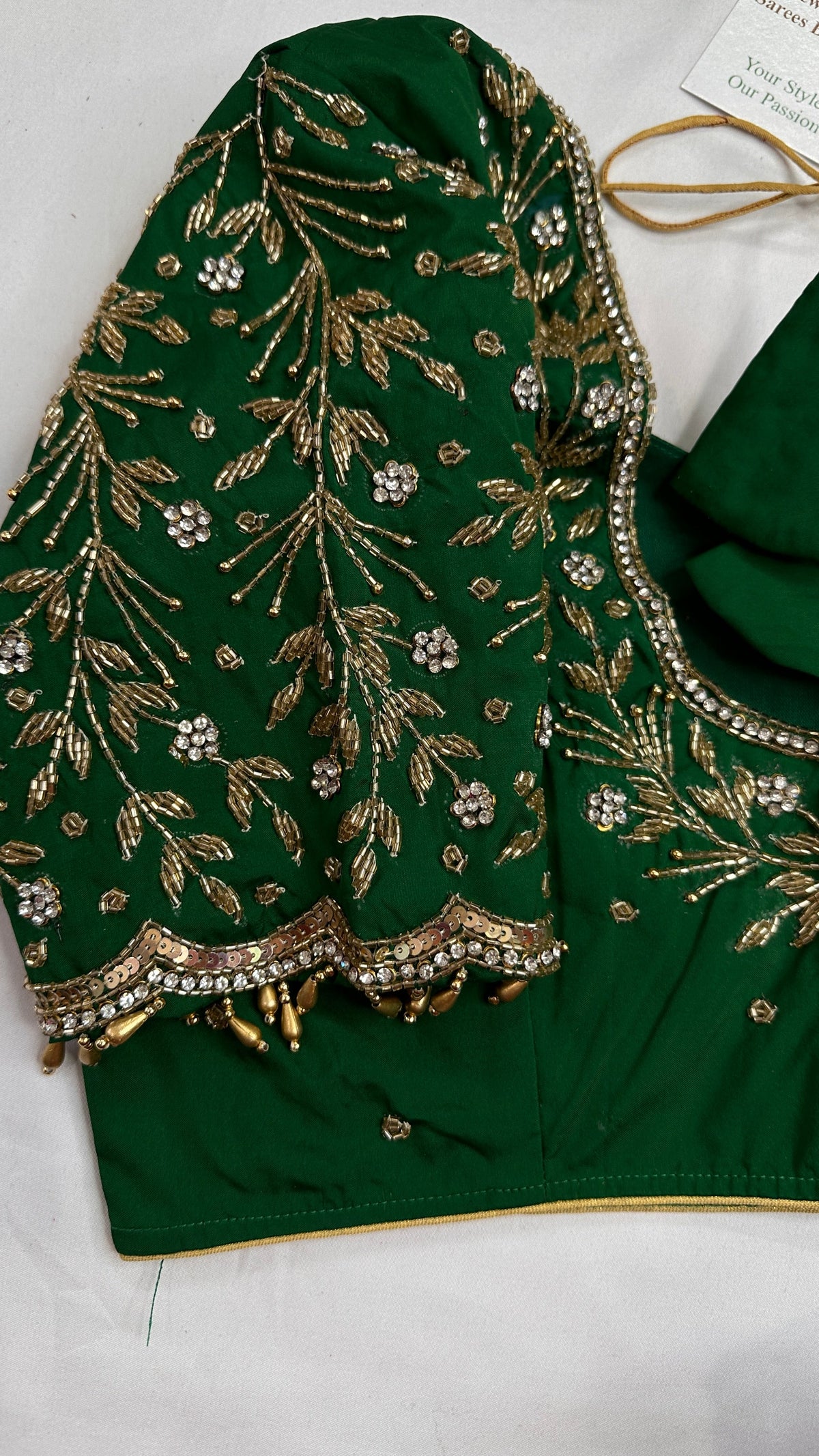 Green Silk Maggam Aari Blouse - 