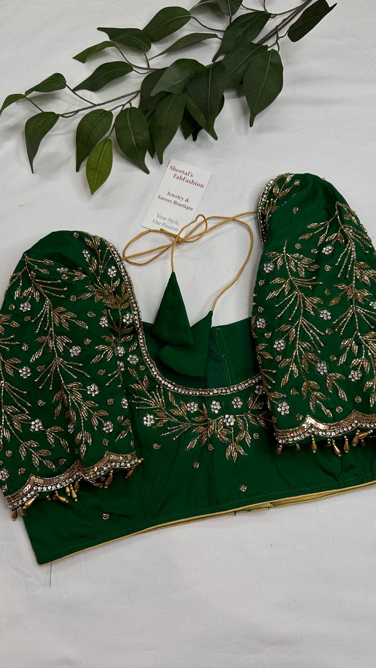 Green Silk Maggam Aari Blouse - 