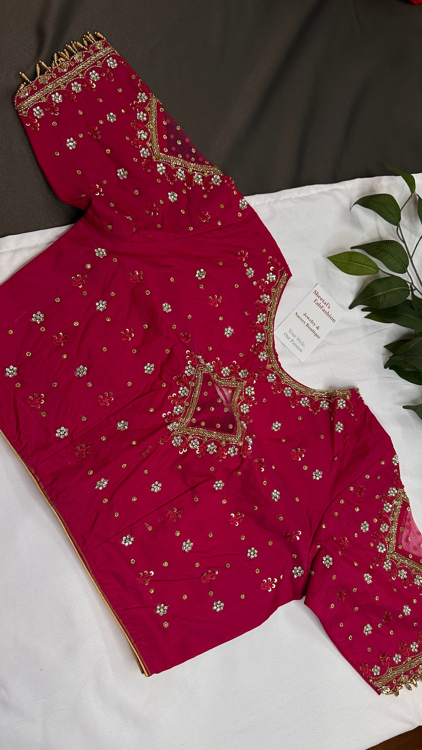 Pink Net Silk Maggam Aari Blouse - 