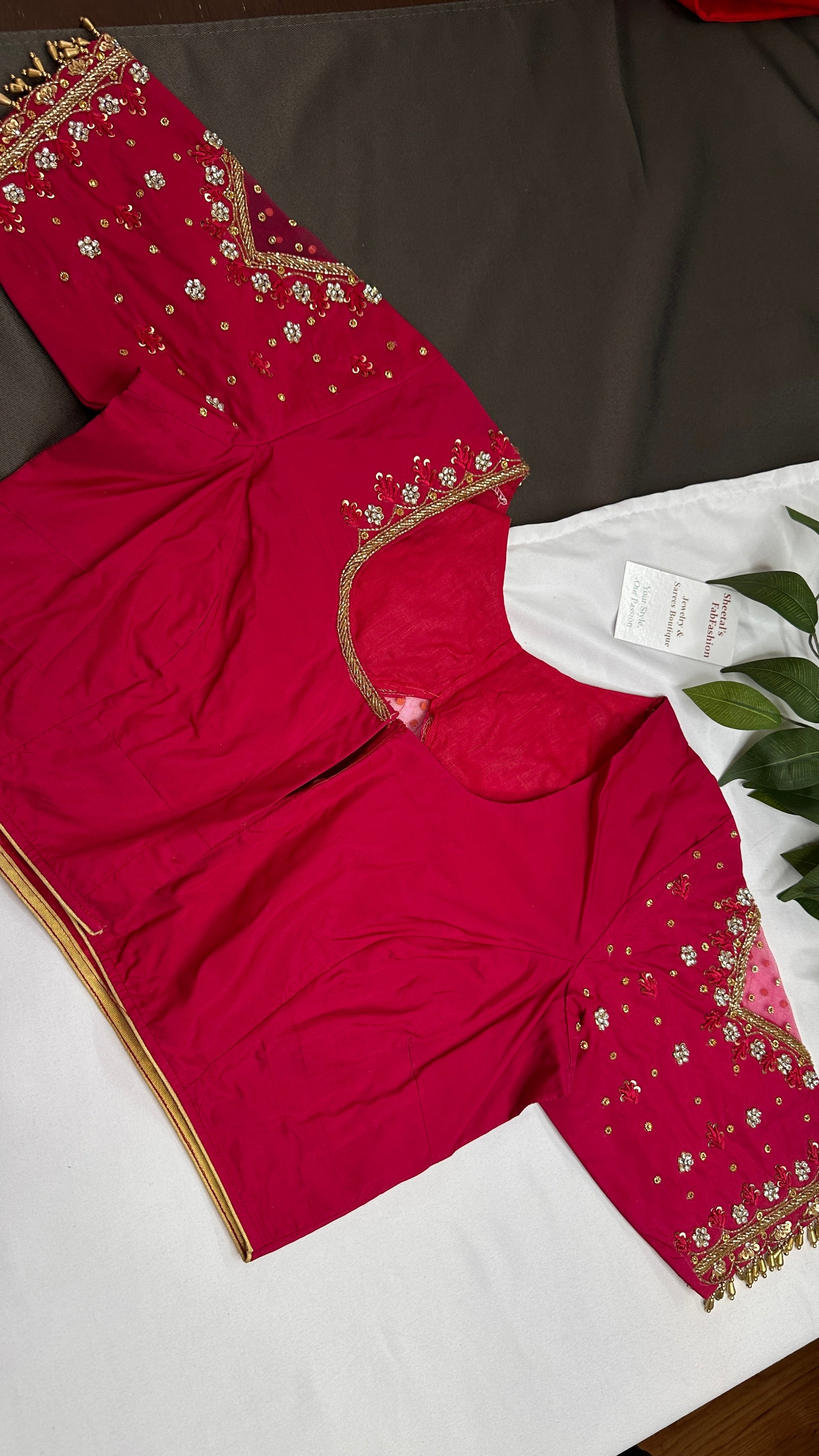 Pink Net Silk Maggam Aari Blouse - 