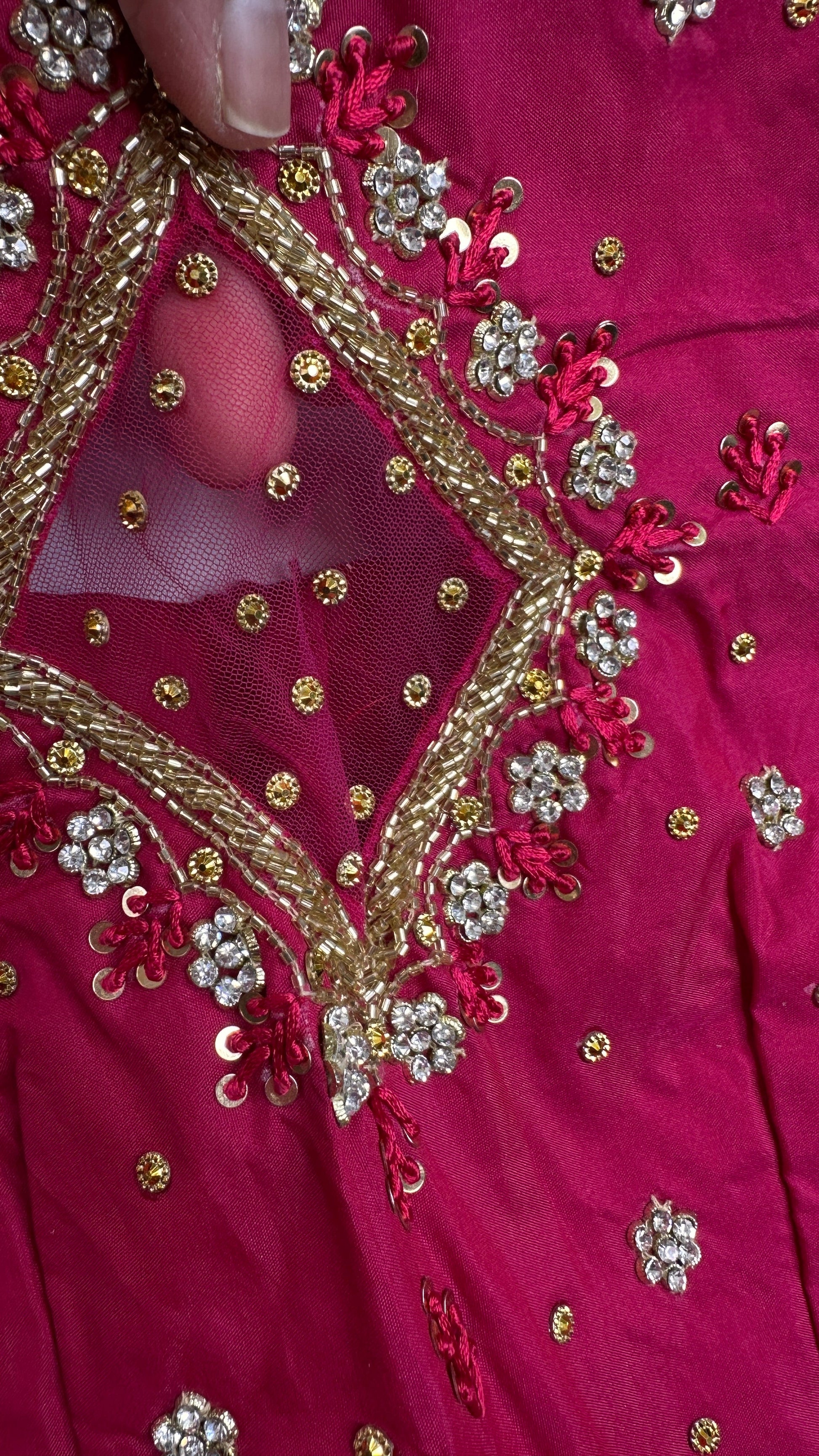 Pink Net Silk Maggam Aari Blouse - 