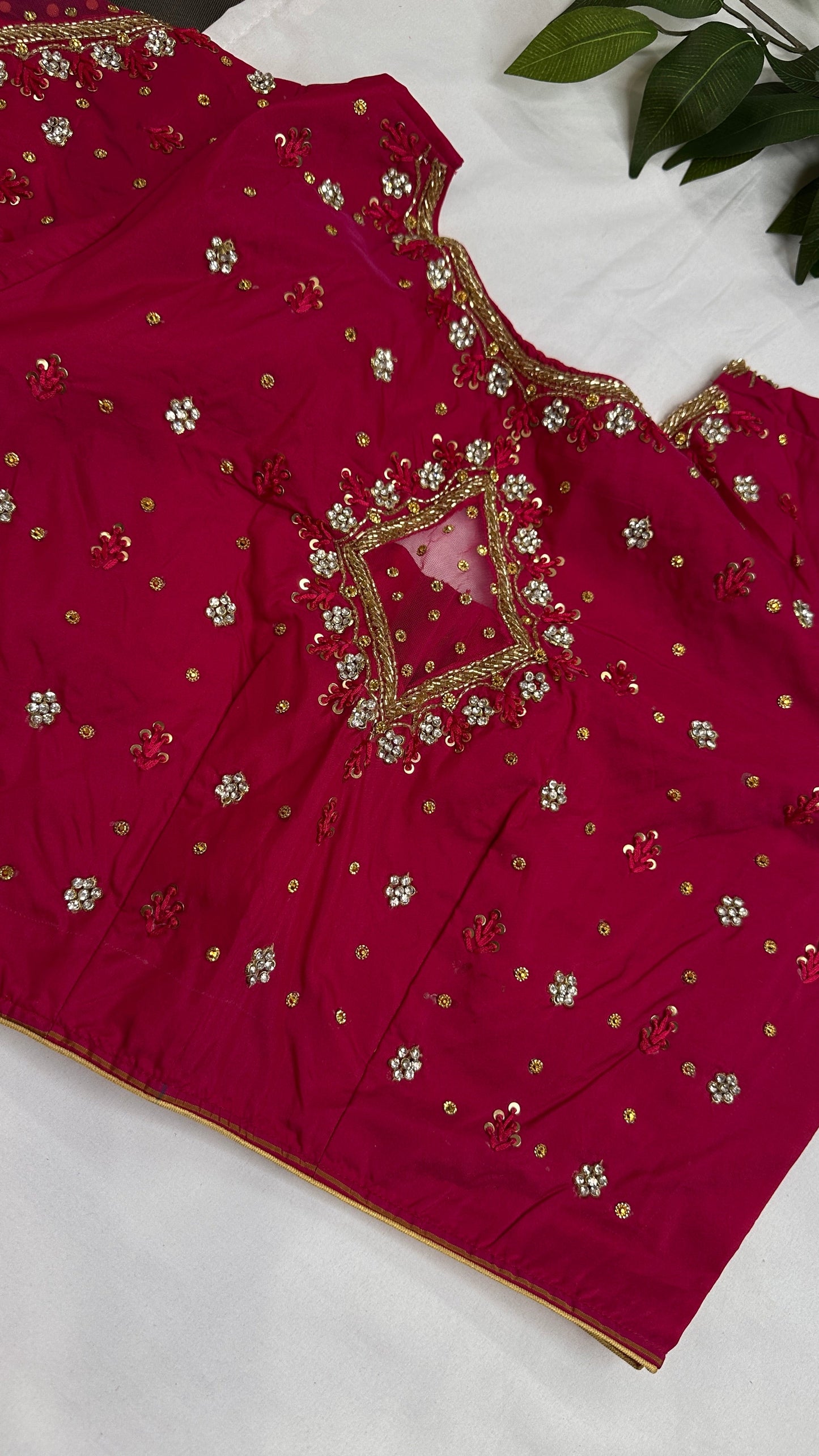 Pink Net Silk Maggam Aari Blouse - 