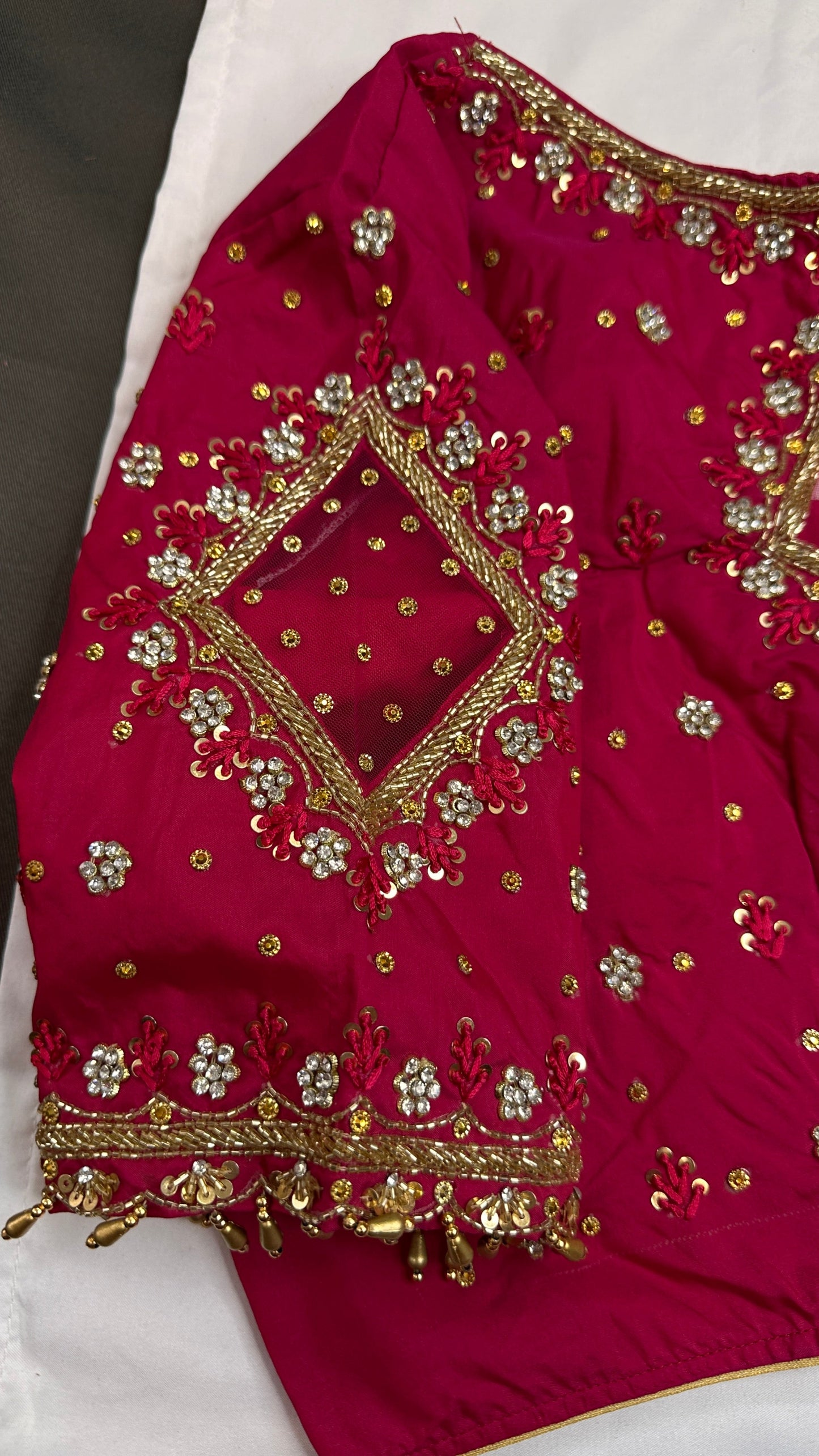 Pink Net Silk Maggam Aari Blouse - 