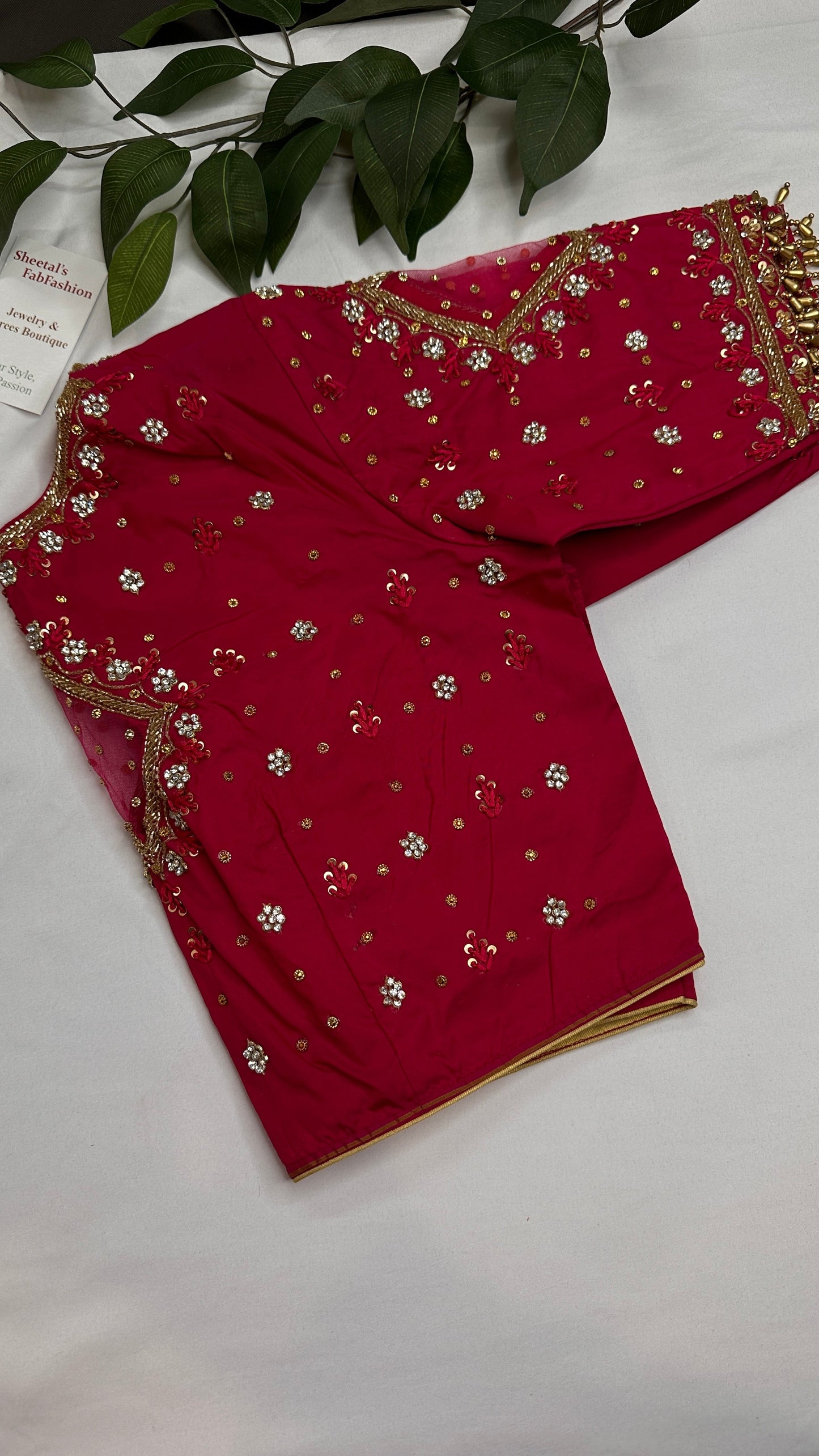 Pink Net Silk Maggam Aari Blouse - 