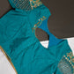 Teal Blue Net Silk Maggam Aari Blouse - 