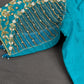 Teal Blue Net Silk Maggam Aari Blouse - 