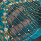 Teal Blue Net Silk Maggam Aari Blouse - 