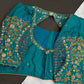 Teal Blue Net Silk Maggam Aari Blouse - 