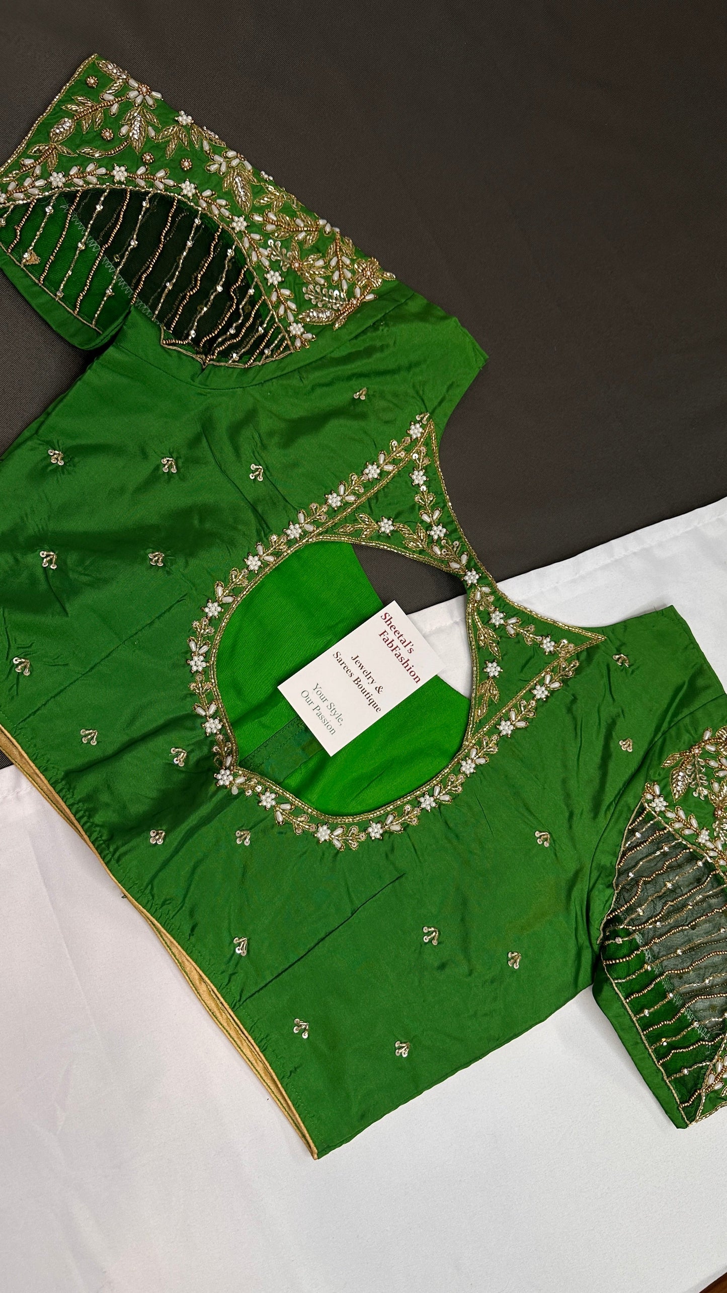 Green Net Silk Maggam Aari Blouse - 