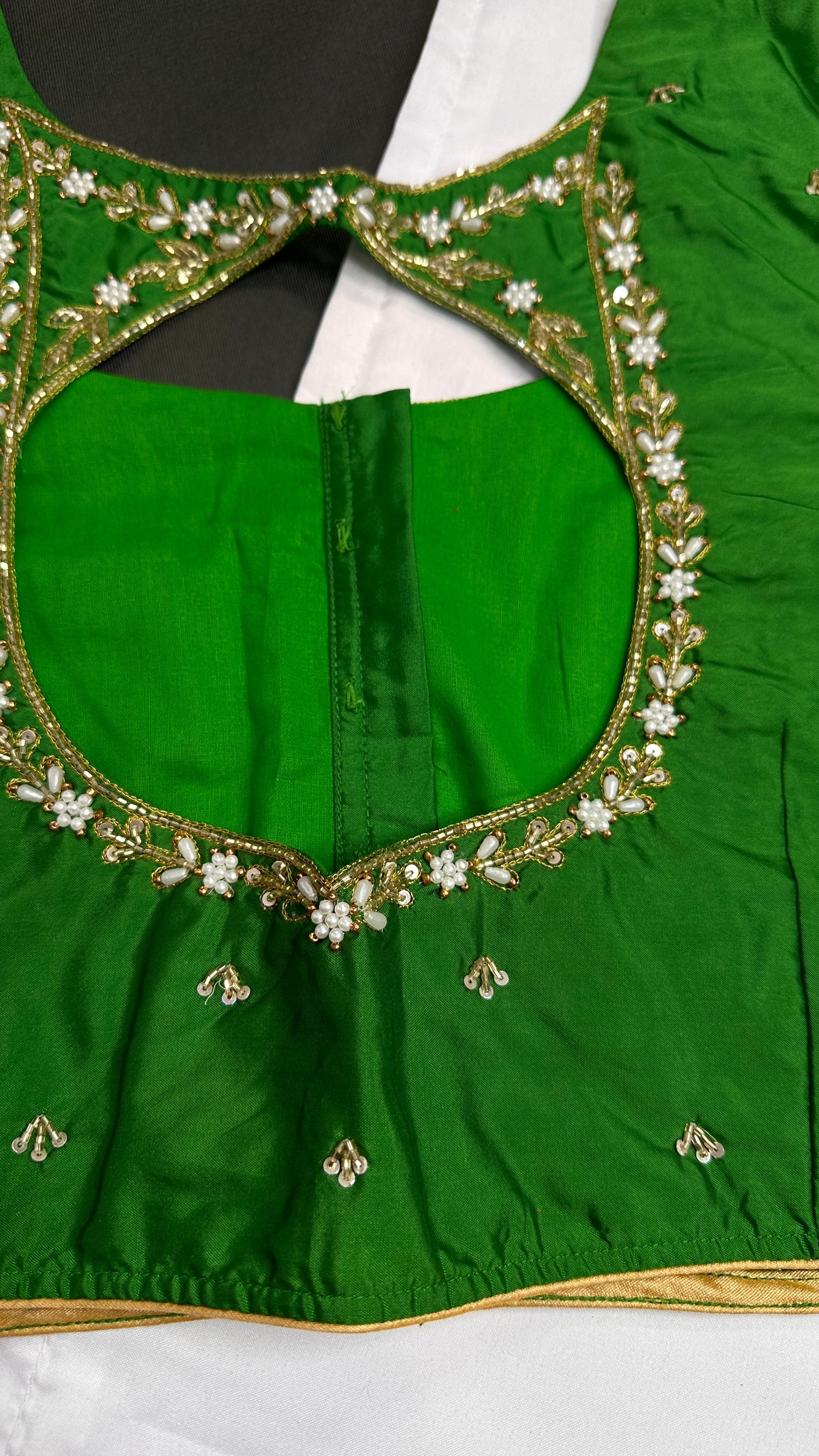 Green Net Silk Maggam Aari Blouse - 
