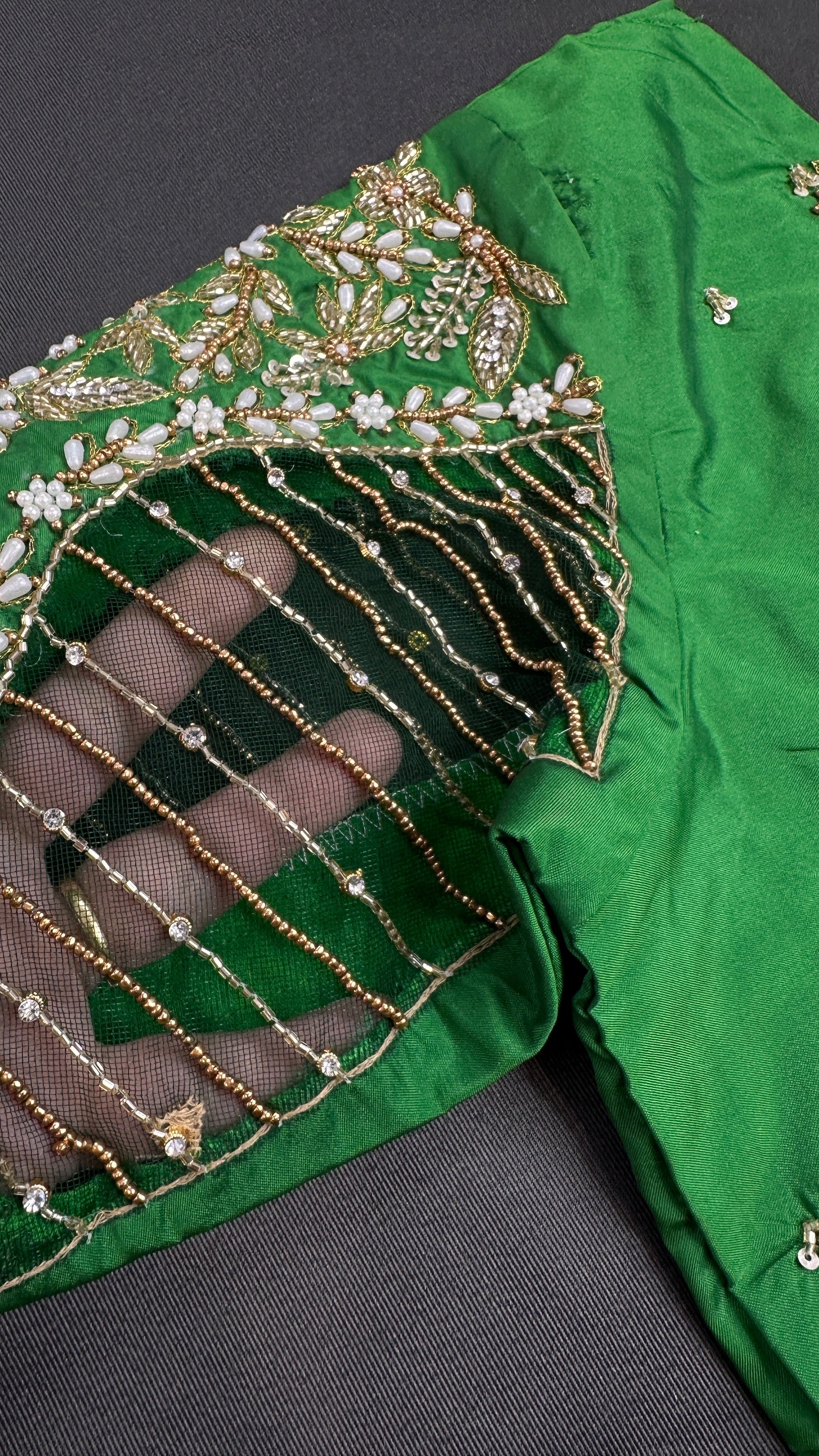 Green Net Silk Maggam Aari Blouse - 