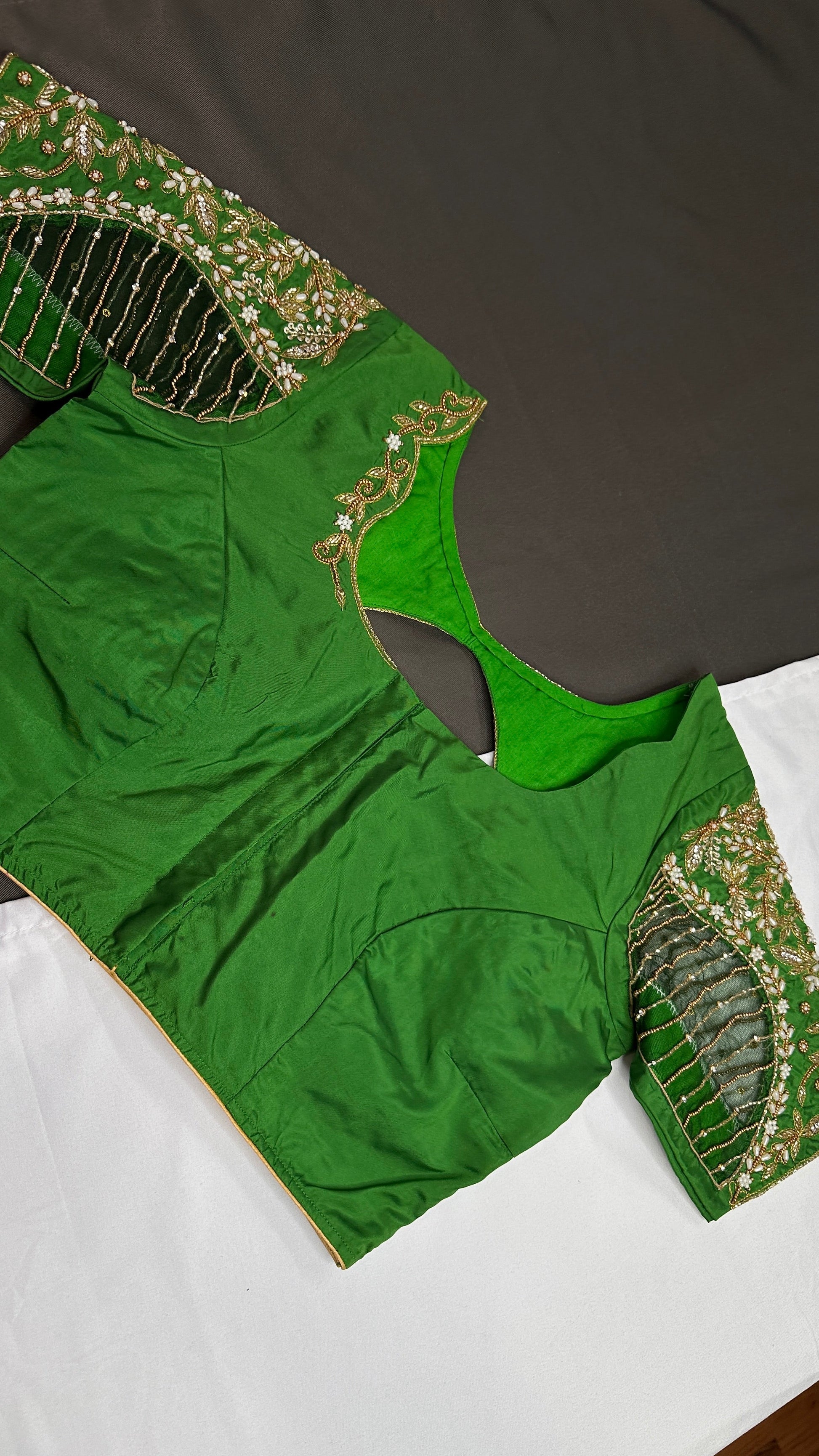 Green Net Silk Maggam Aari Blouse - 