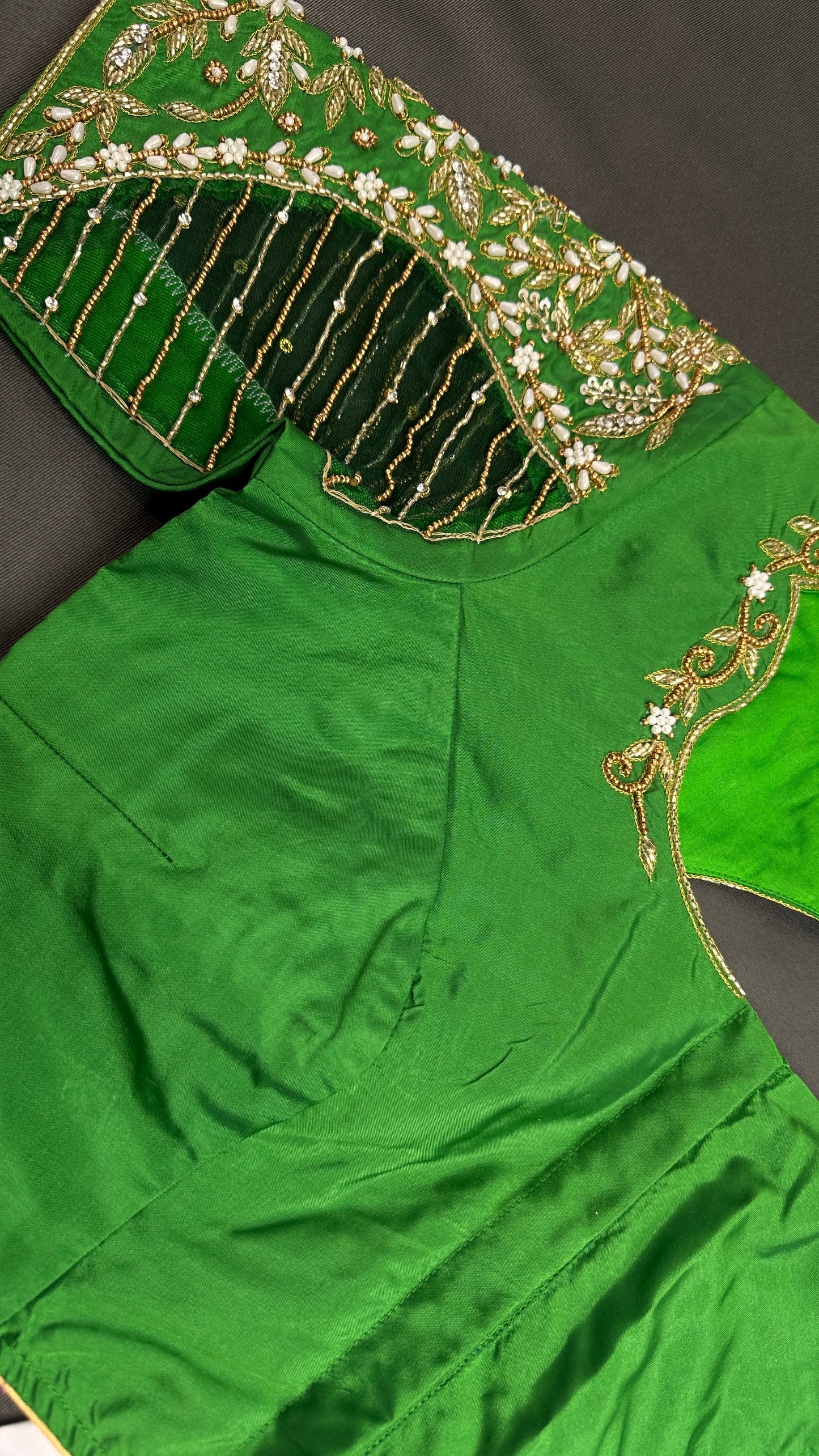 Green Net Silk Maggam Aari Blouse - 