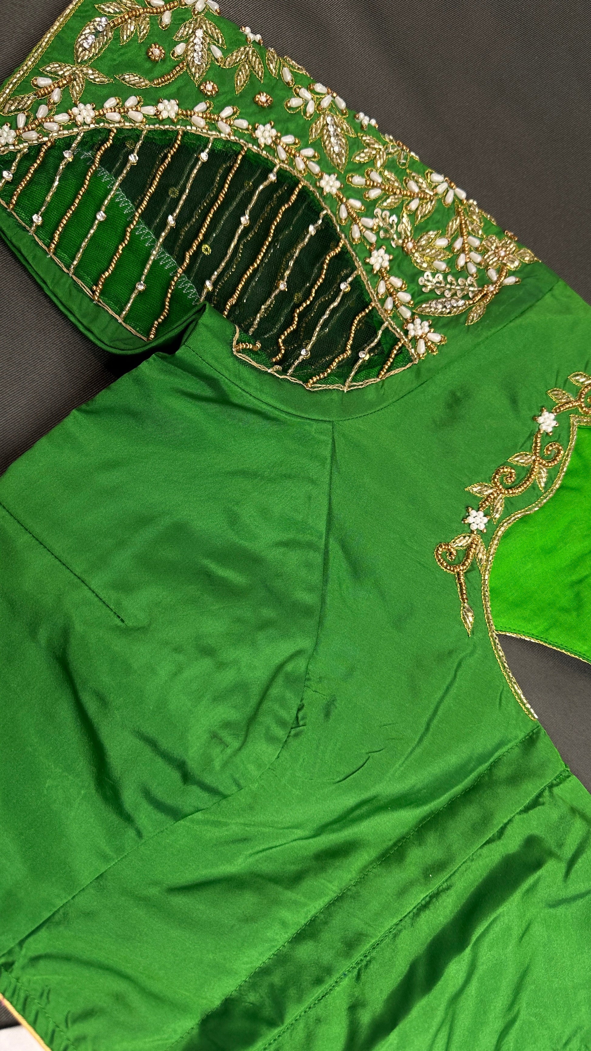 Green Net Silk Maggam Aari Blouse - 