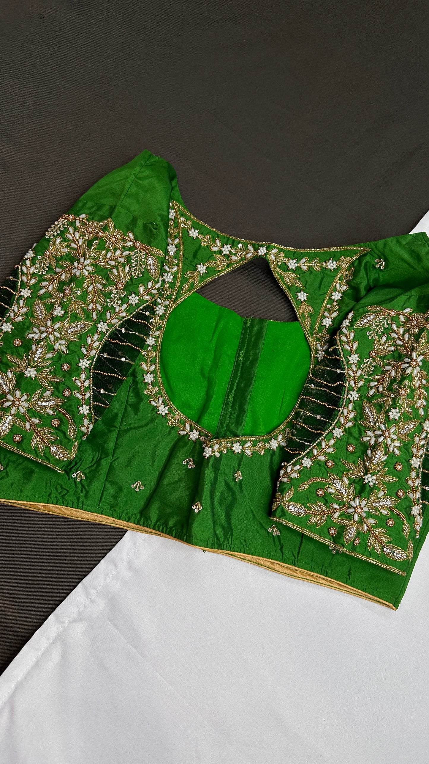 Green Net Silk Maggam Aari Blouse - 