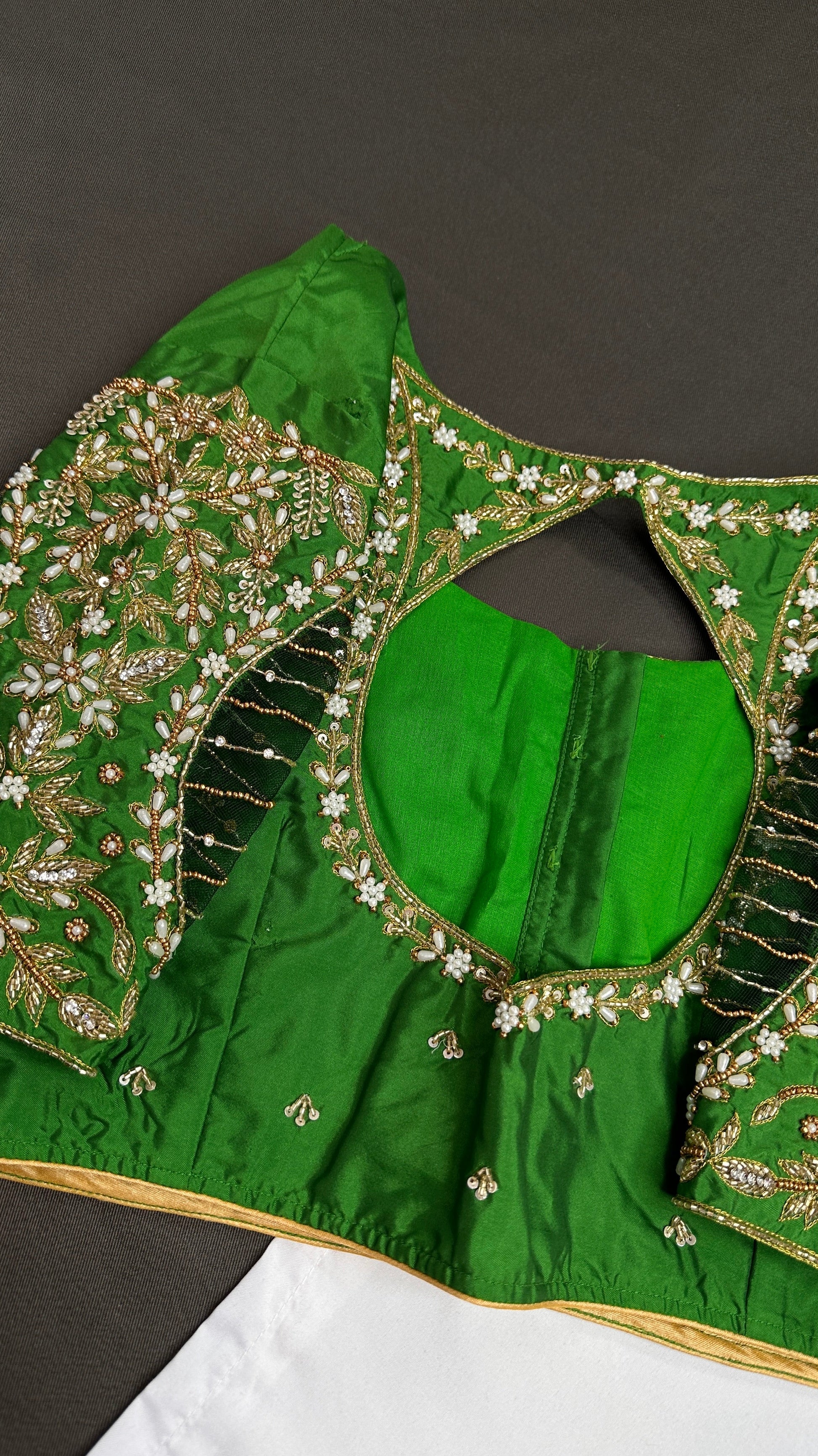 Green Net Silk Maggam Aari Blouse - 