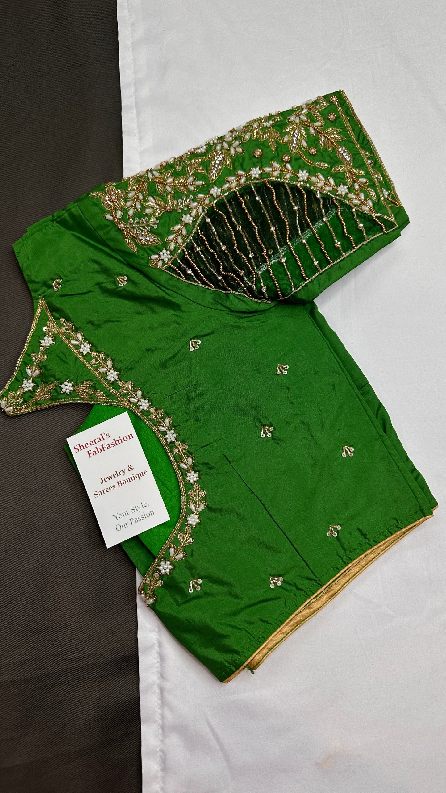 Green Net Silk Maggam Aari Blouse - 