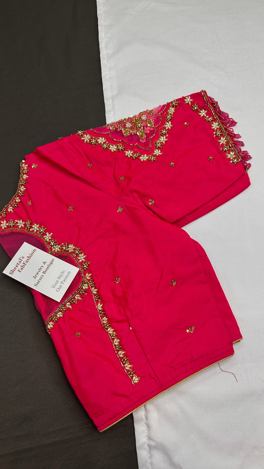 Pink Silk Maggam Aari Blouse - 