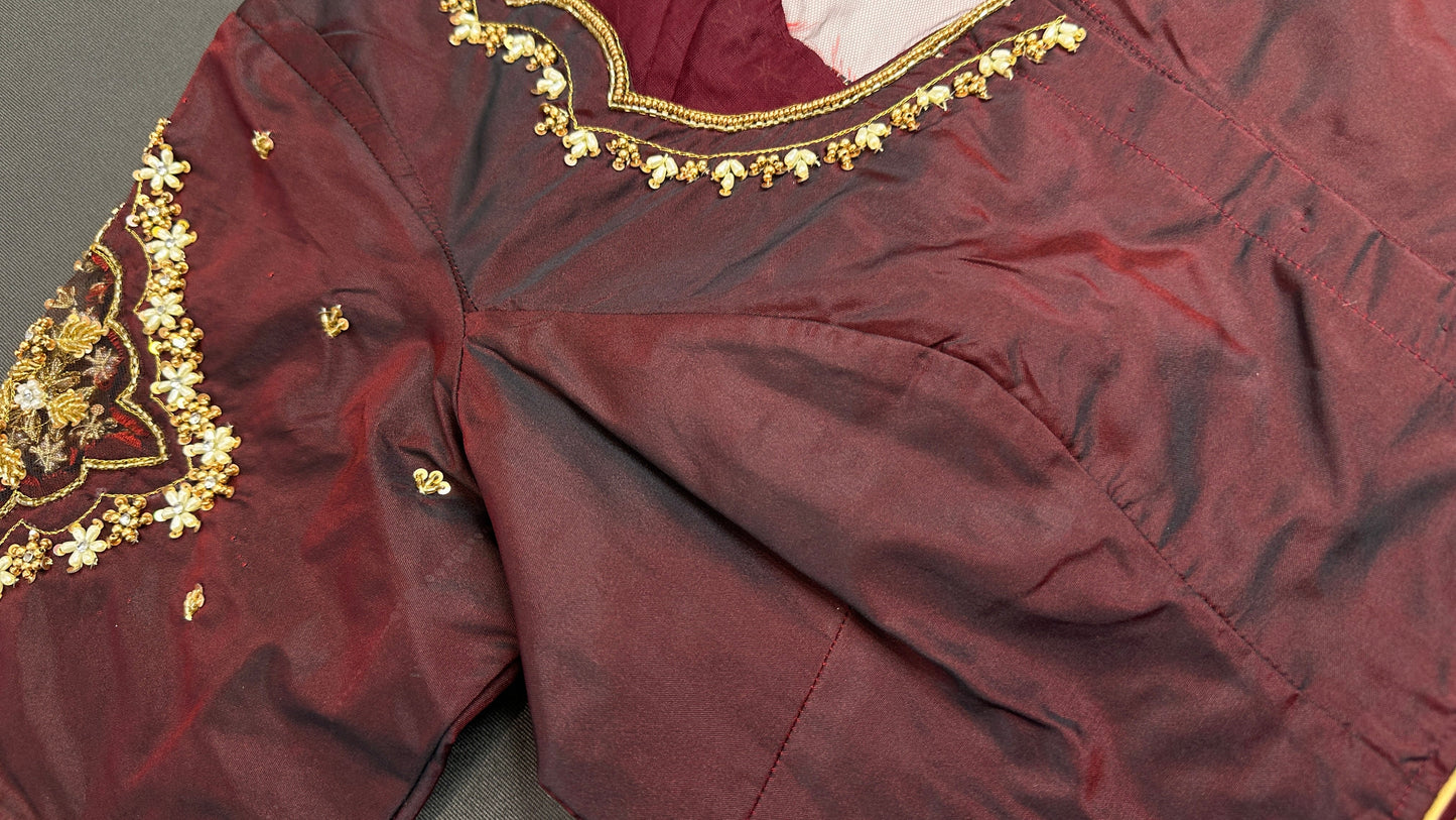 Brown Silk Maggam Aari Blouse - 
