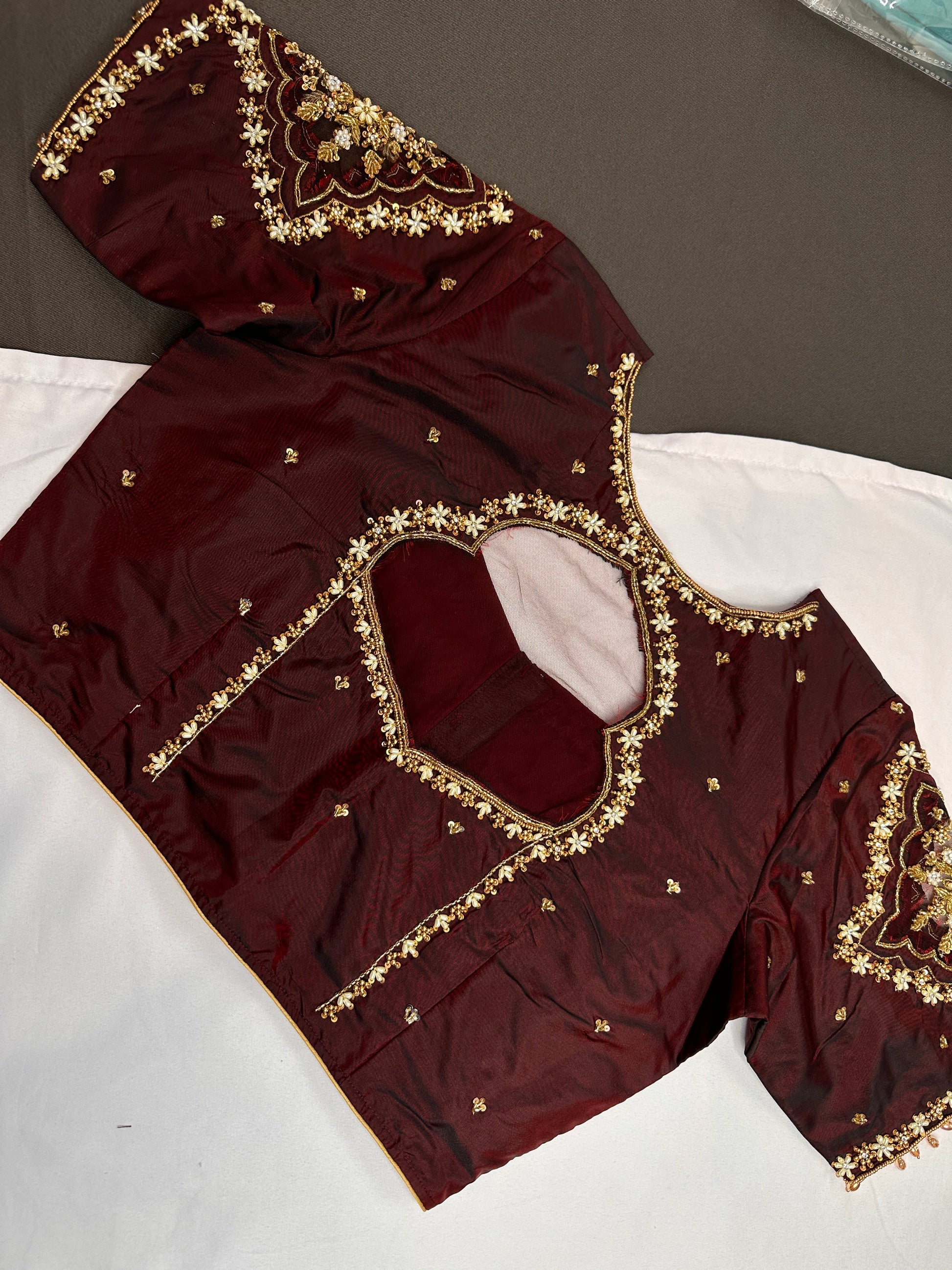 Brown Silk Maggam Aari Blouse - 