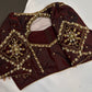 Brown Silk Maggam Aari Blouse - 