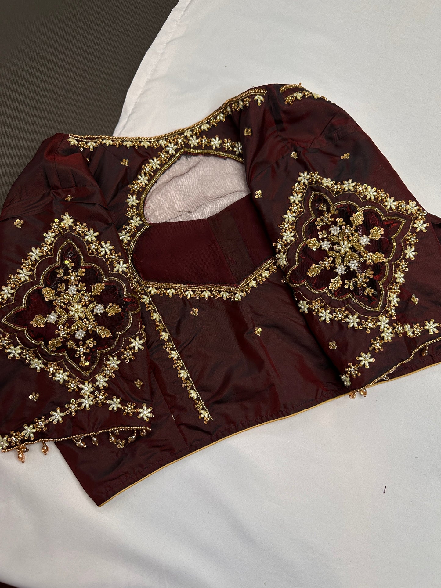 Brown Silk Maggam Aari Blouse - 