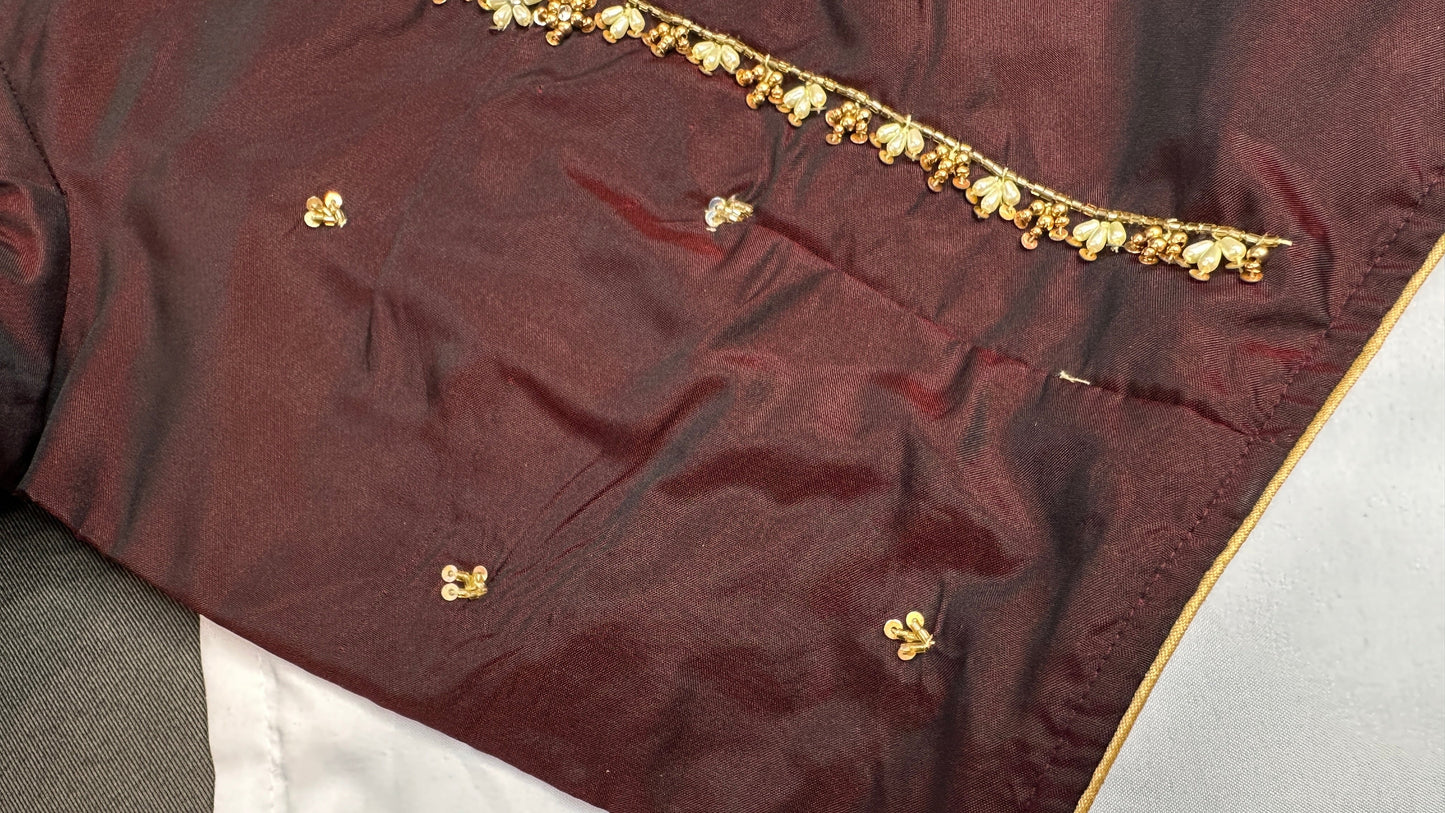 Brown Silk Maggam Aari Blouse - 