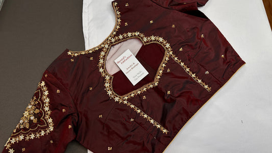 Brown Silk Maggam Aari Blouse - 