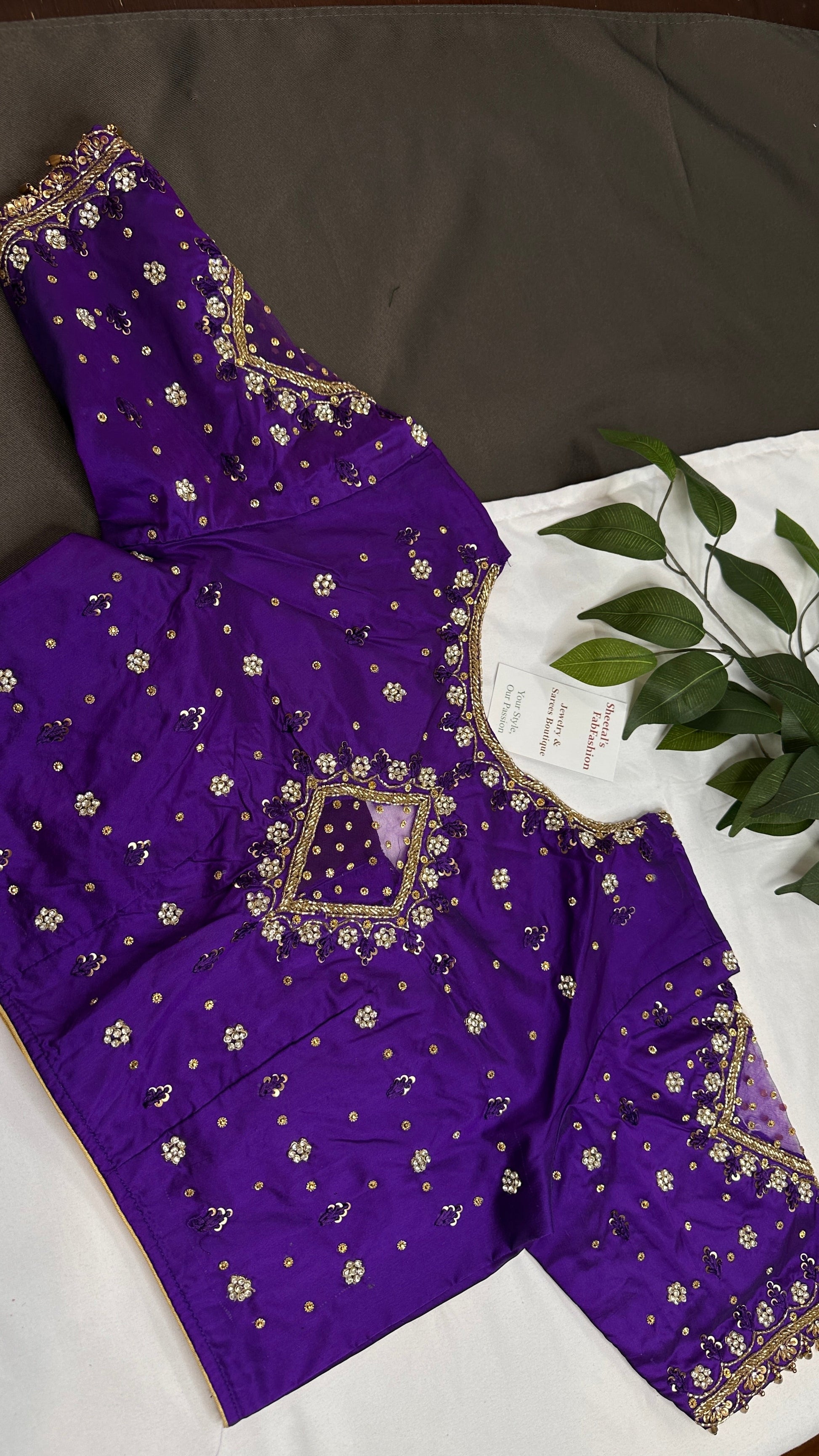 Purple Net Silk Maggam Aari Blouse - 