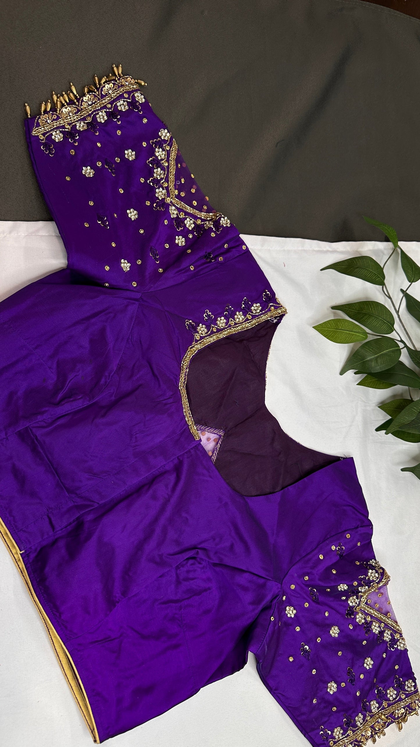 Purple Net Silk Maggam Aari Blouse - 