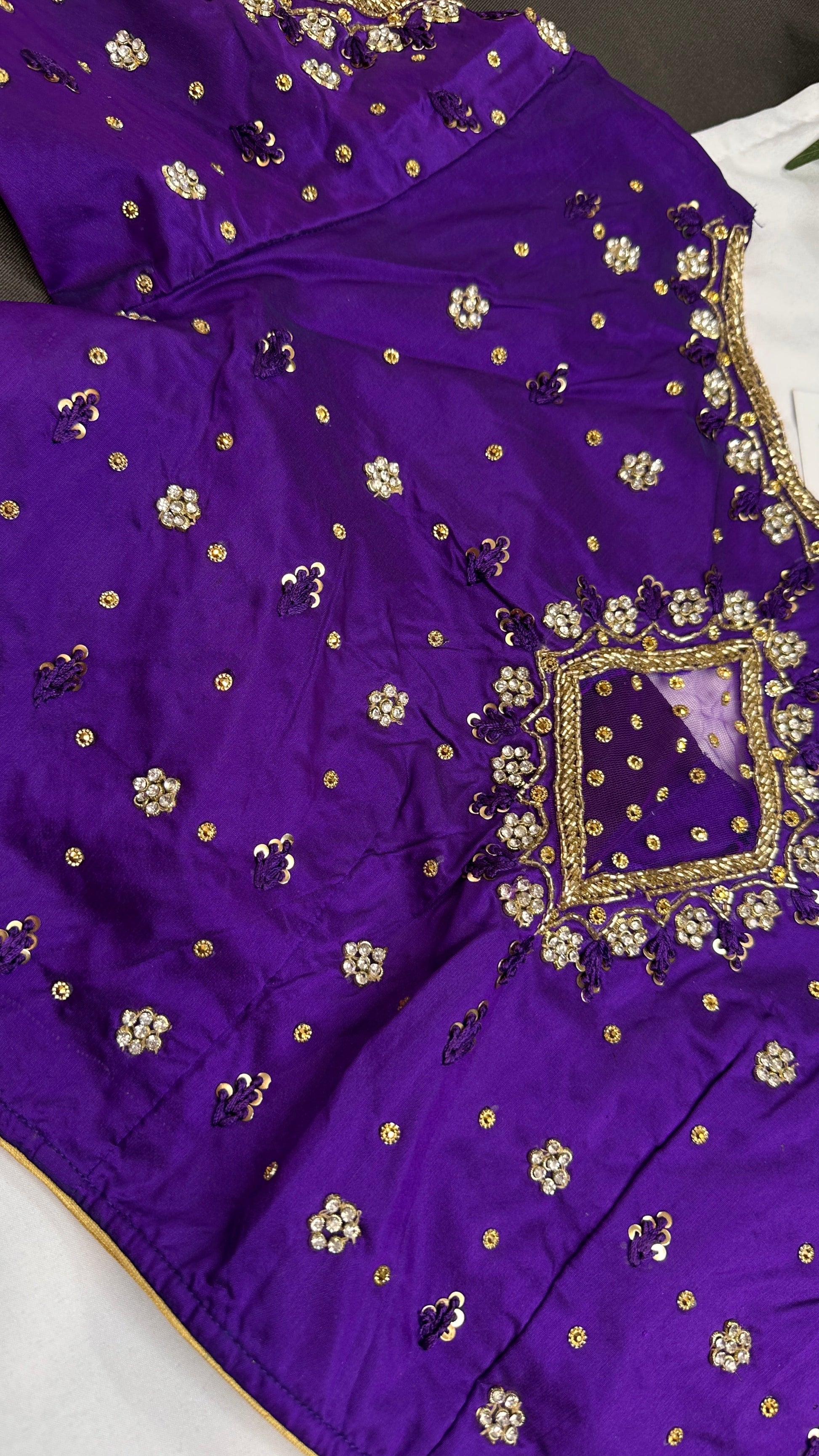 Purple Net Silk Maggam Aari Blouse - 