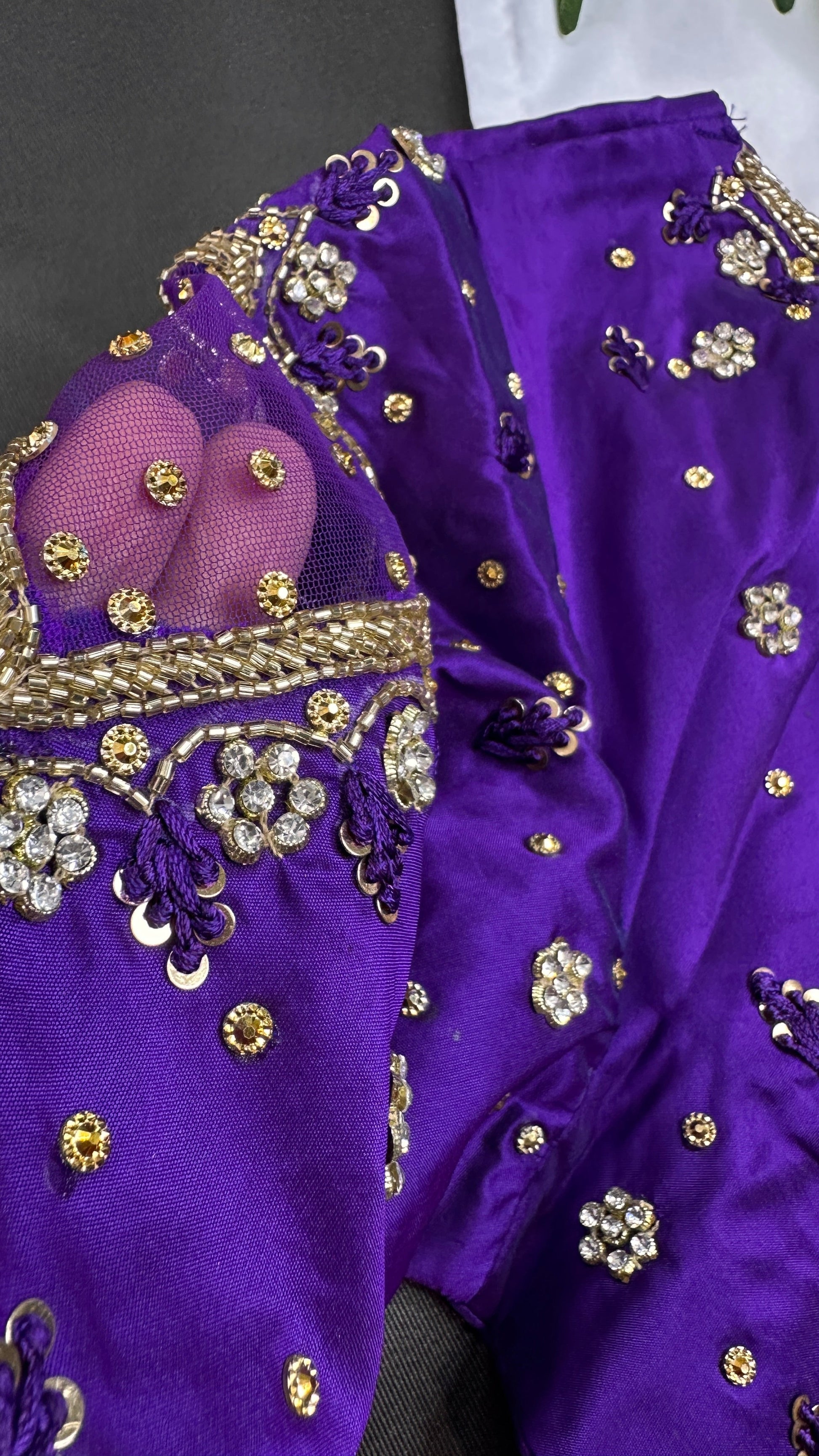 Purple Net Silk Maggam Aari Blouse - 