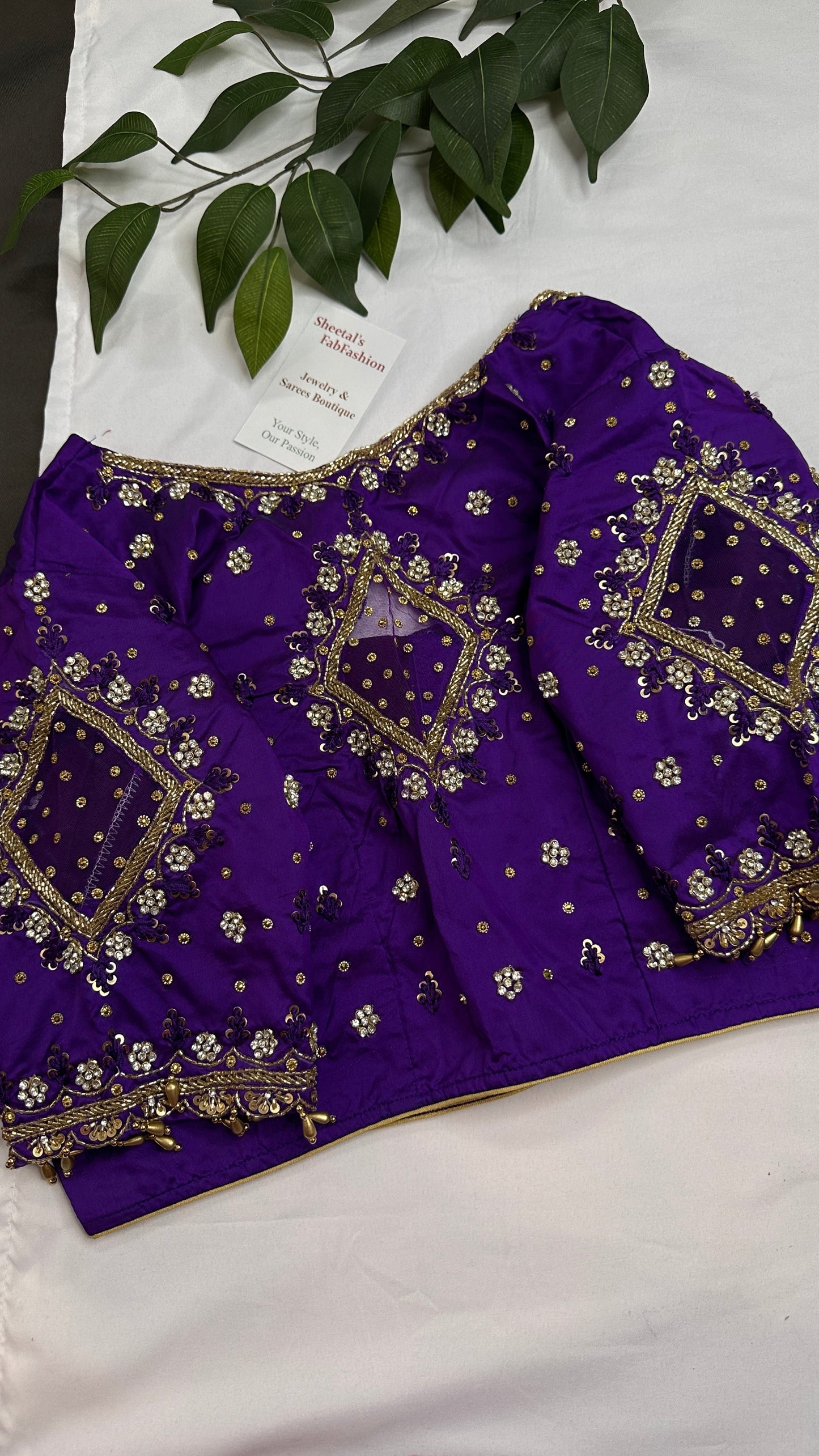 Purple Net Silk Maggam Aari Blouse - 