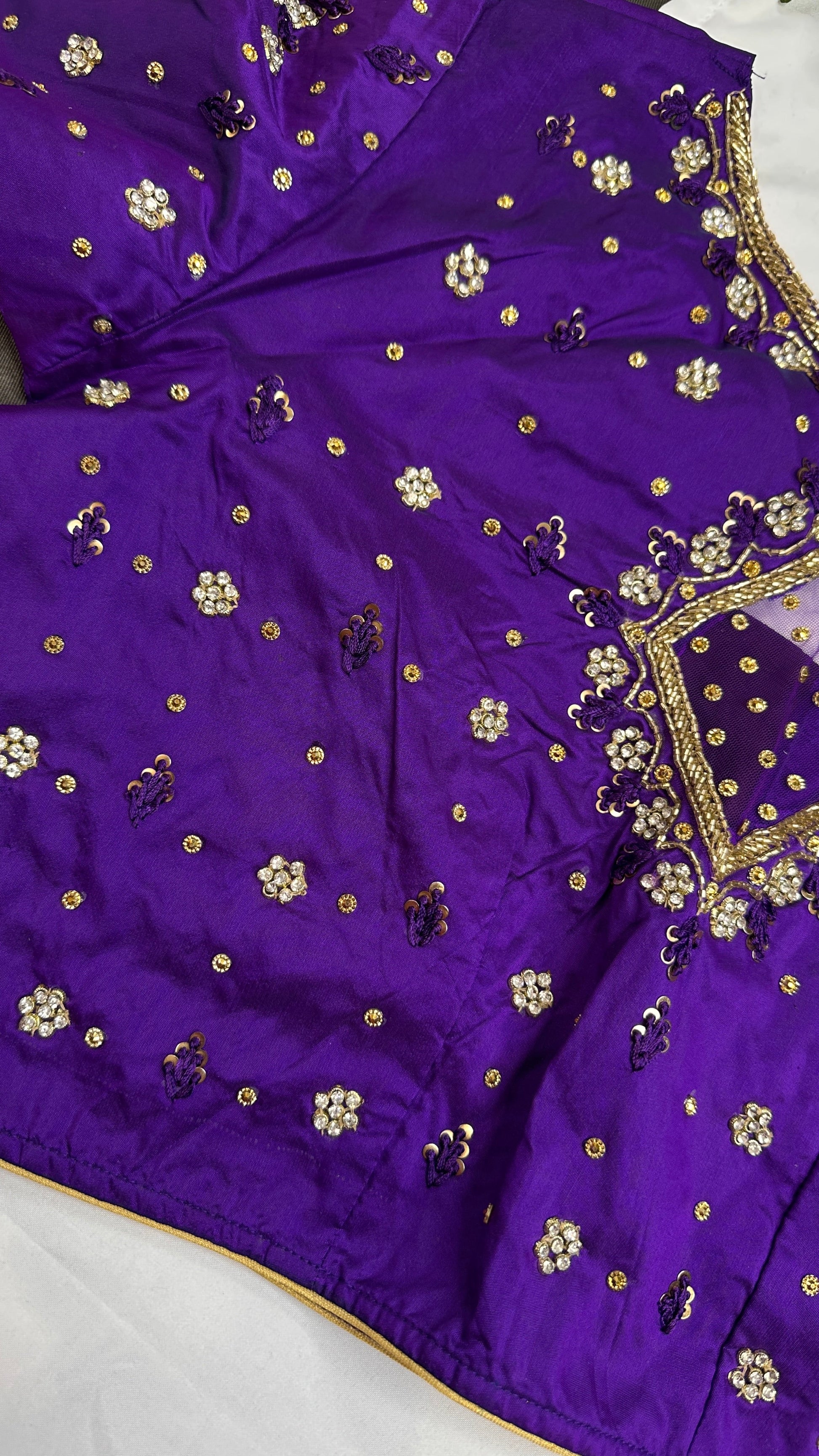 Purple Net Silk Maggam Aari Blouse - 