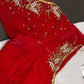 Red Net Crepe Silk Maggam Aari Blouse - 